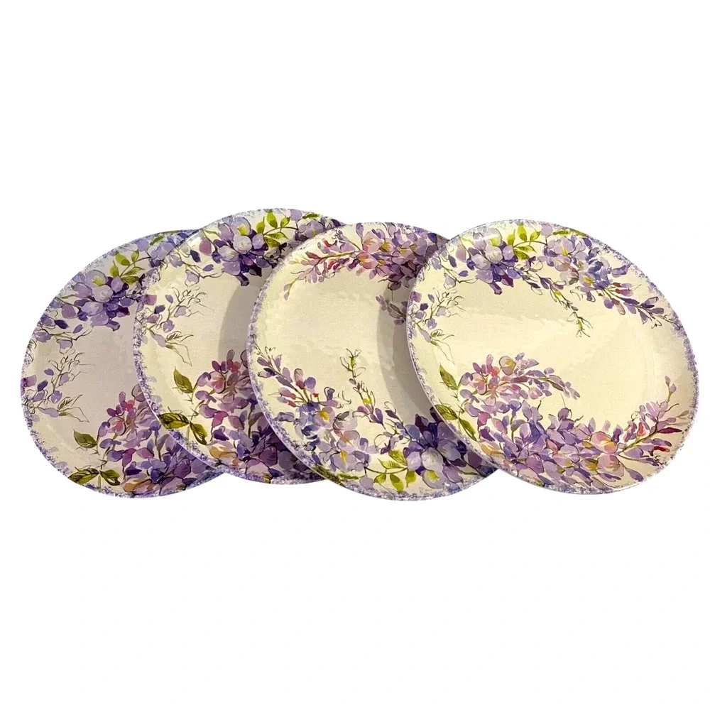 4pc Rachel Ashwell Farmhouse Purple Floral Melamine Salad Plates 9